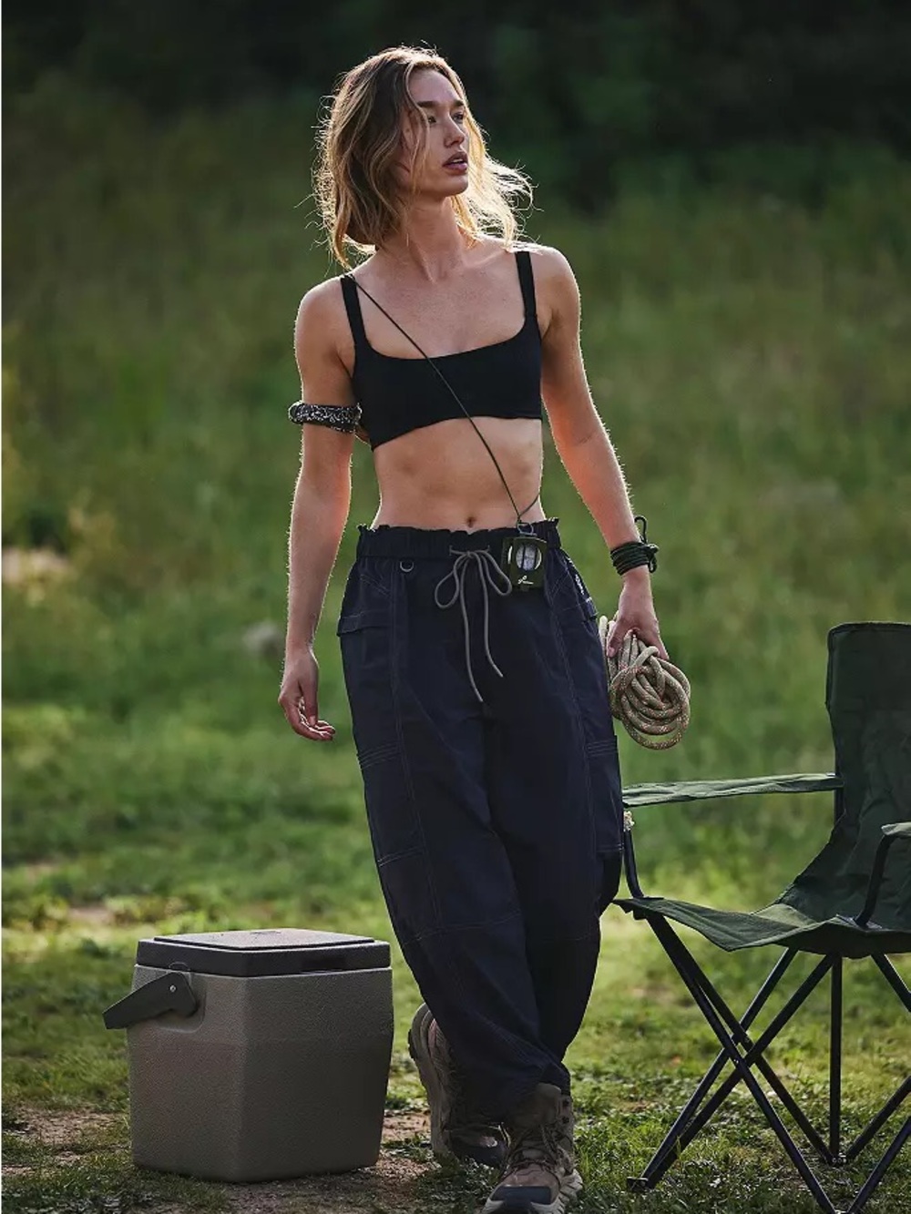 FP Movement by Free People Black Crop Tank & Navy Track Joggers